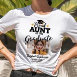 Proud Aunt of the graduate photo school name year T-Shirt<br><div class="desc">Celebrate your niece's or nephew's graduation with this modern t-shirt featuring a "Proud AUNT of the Graduate" caption in black contemporary fonts decorated with a grad cap with a golden tassel. Easily customize this t-shirt with a picture of the graduate, the graduation year, and the school name by editing the...</div>