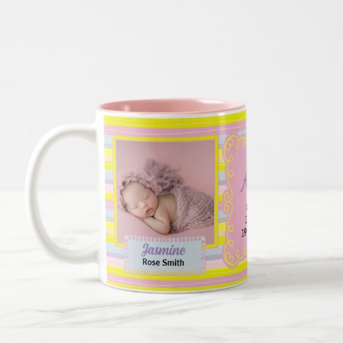 Proud Aunt Pink and Yellow Stripes 2 Photos Two_Tone Coffee Mug