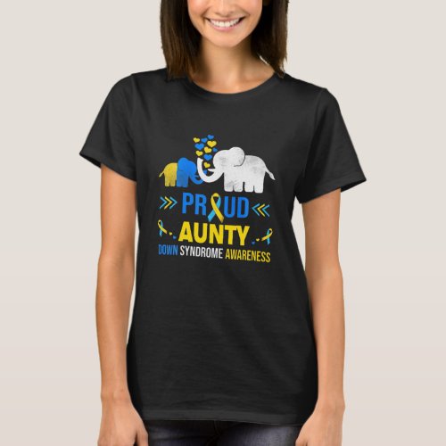 Proud Aunty Down Syndrome Awareness Blue Yellow Ri T_Shirt