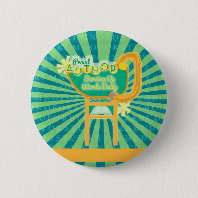 Proud Author Retro Style Diner Sign Pinback Button (Front)