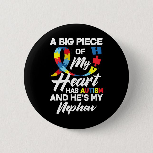 Proud Autism Aunt Uncle Autistic Nephew Autism Awa Button (Front)