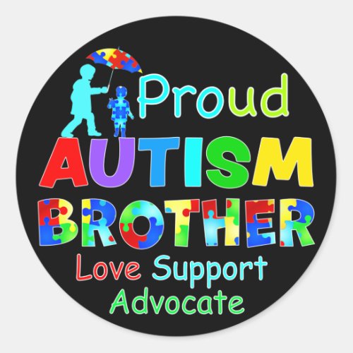 Proud Autism Brother Classic Round Sticker