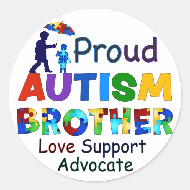 Proud Autism Brother Classic Round Sticker (Front)