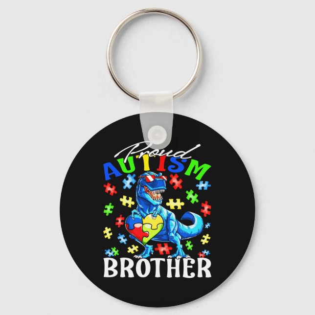 Proud Autism Brother Dinosaur Autism Awareness  Keychain (Front)