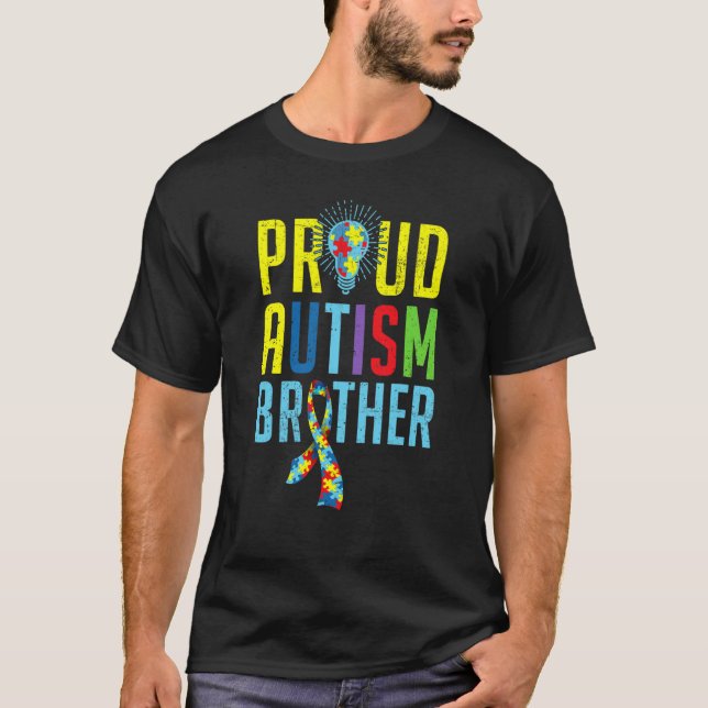 Proud Autism Brother Sibling Autism Awareness Day T-Shirt (Front)