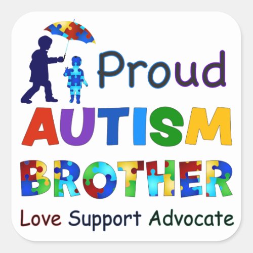 Proud Autism Brother Square Sticker