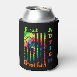 " Proud Autism Brother Tie-Dye Flag Autism Awarene Can Cooler