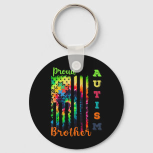 " Proud Autism Brother Tie-Dye Flag Autism Awarene Keychain