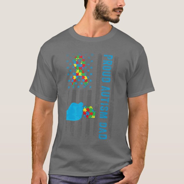 Proud Autism Dad American Flag USA Autism Awarenes T-Shirt (Front)