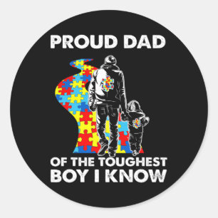 Proud Autism Dad-father And Son Autism Awareness  Classic Round Sticker