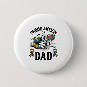 Proud Autism Dad Vintage Engraving Awareness Shirt Button