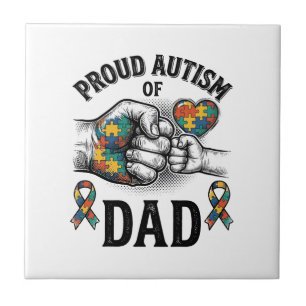 Proud Autism Dad Vintage Engraving Awareness Shirt Ceramic Tile