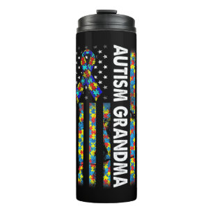 Proud Autism Grandma American Flag Autism Awarenes Thermal Tumbler
