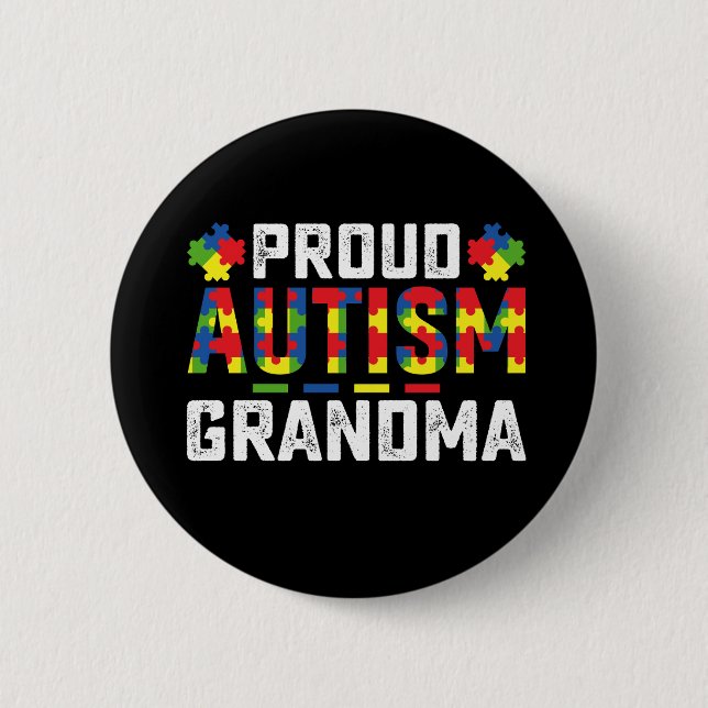 Proud Autism Grandma Awareness Autistic Family Button (Front)