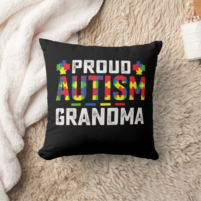 Proud Autism Grandma Awareness Autistic Family Throw Pillow (Blanket)