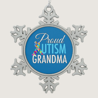 Proud Autism Grandma Snowflake Pewter Christmas Ornament