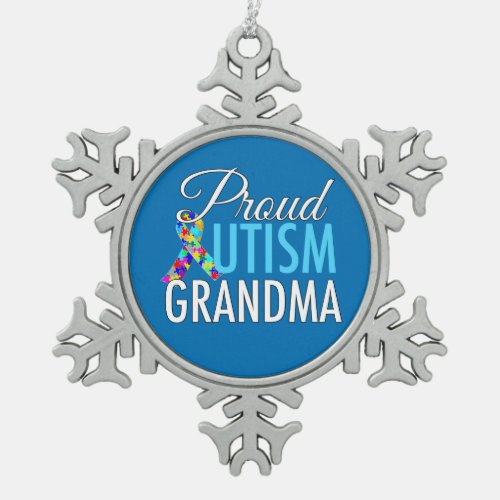 Proud Autism Grandma Snowflake Pewter Christmas Ornament