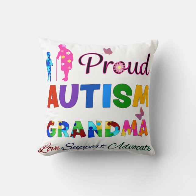 Proud Autism Grandma Throw Pillow (Front)