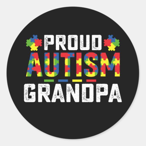 Proud Autism Grandpa Awareness Autistic Family Classic Round Sticker