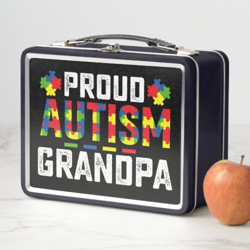Proud Autism Grandpa Awareness Autistic Family Metal Lunch Box