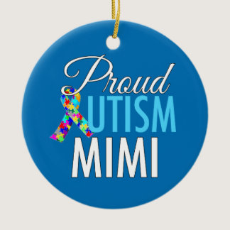 Proud Autism Mimi Blue Awareness Ribbon Christmas Ceramic Ornament