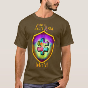 Proud Autism Mom autism puzzle shield T-Shirt