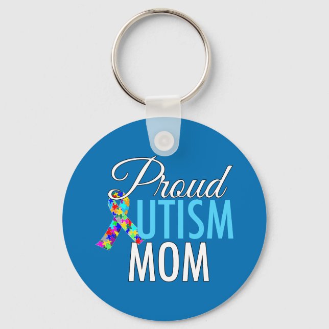 Proud Autism Mom Beautiful Blue Keychain (Front)