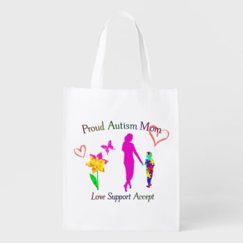 Proud Autism Mom Grocery Bag by AutismSupportShop at Zazzle