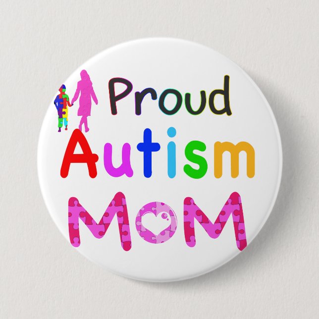 Proud Autism Mom Pinback Button (Front)