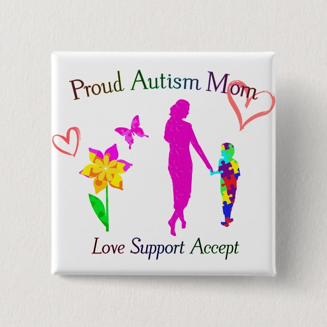 Proud Autism Mom Pinback Button (Front)