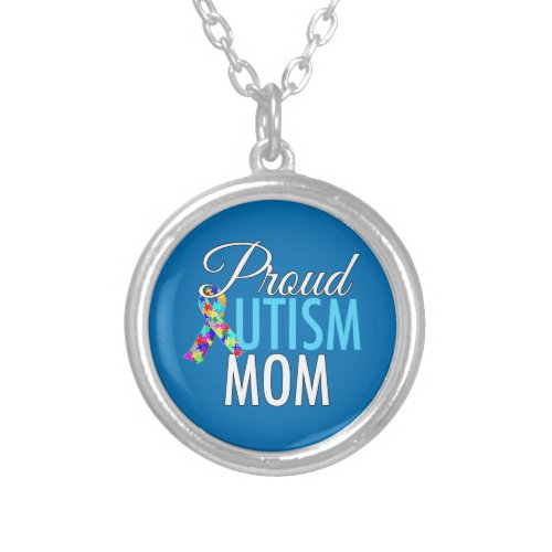 Proud Autism Mom Silver Plated Necklace