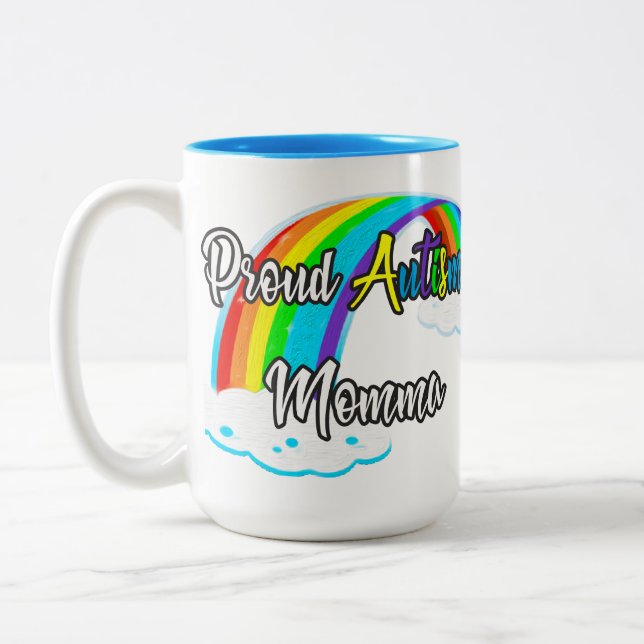 Proud Autism Momma Pastel puzzles Two-Tone Coffee Mug (Left)