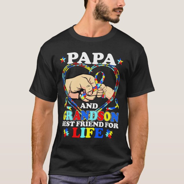 Proud Autism Papa Family Matching Love Support T-Shirt (Front)