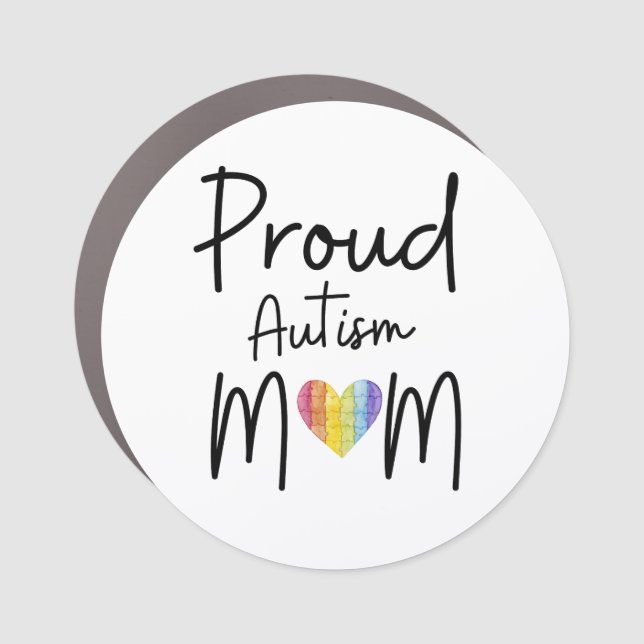 Proud Autism Rainbow Puzzle Piece Mom T-Shirt Car Magnet (Front)