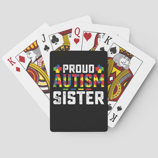 Proud Autism Sister Awareness Autistic Family Poker Cards (Back)