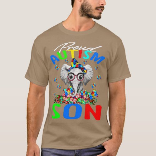 Proud Autism Son Autism Awareness Elephant  T_Shirt