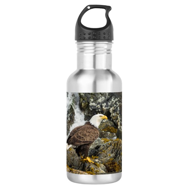 Proud Bald Eagle Stainless Steel Water Bottle (Front)