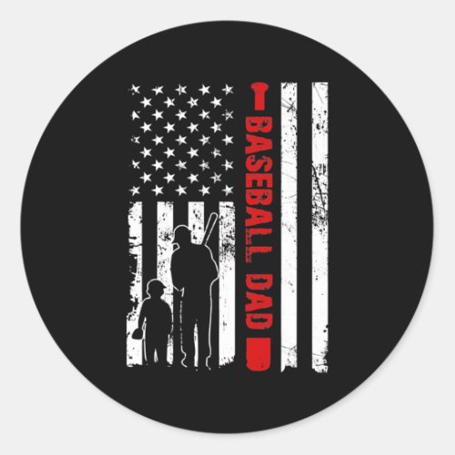 Proud Baseball Dad American Flag Sports Fathers Classic Round Sticker