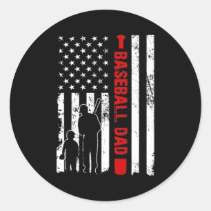 Proud Baseball Dad American Flag Sports Fathers Classic Round Sticker