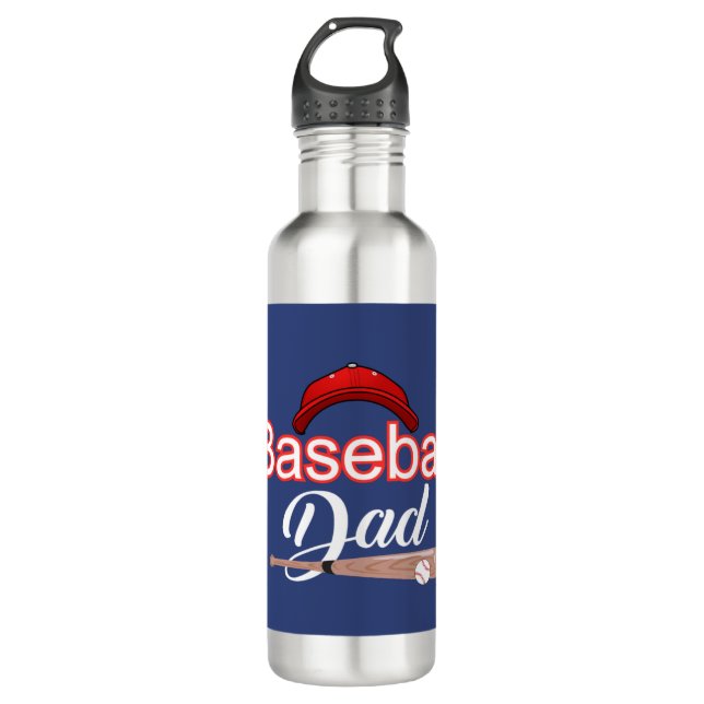Proud Baseball Dad Champion Team Spirit Sports Stainless Steel Water Bottle (Front)