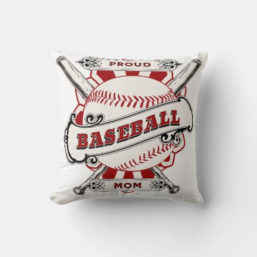 Proud Baseball Mom Throw Pillow
