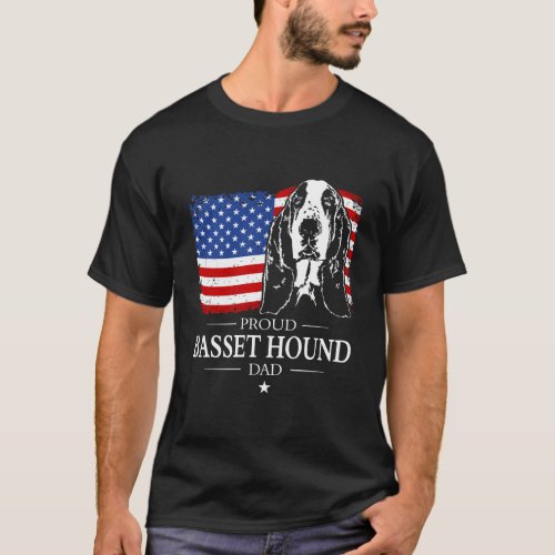 Proud Basset Hound Dad American Flag Patriotic Dog T_Shirt