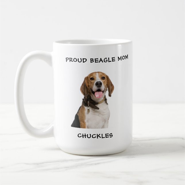 Proud Beagle Mom Personalized Pet Dog Photo Coffee Mug (Left)