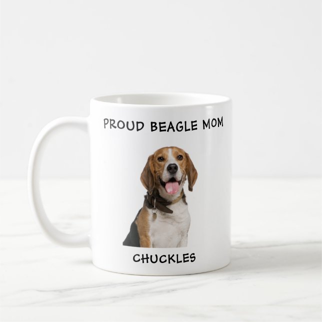 Proud Beagle Mom Personalized Pet Dog Photo Coffee Mug (Left)