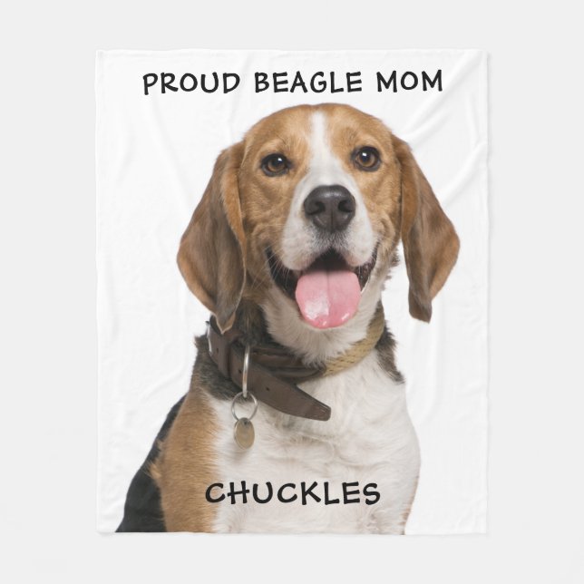Proud Beagle Mom Personalized Pet Dog Photo Fleece Blanket (Front)