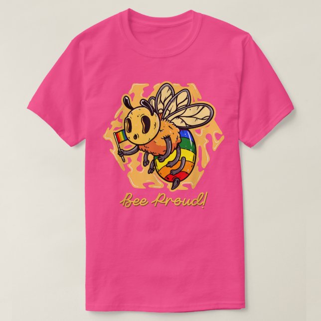 Proud Bee LGBT Rainbow Flag Lesbian Gay Biseual Tr T-Shirt (Design Front)