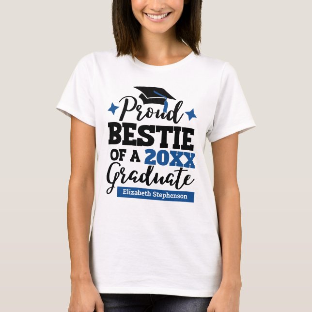 Proud Bestie of a 2022 graduate black blue tassel T-Shirt (Front)