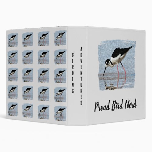 Proud Bird Nerd Black White Coast Beach Birder 3 Ring Binder