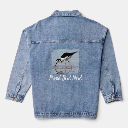 Proud Bird Nerd Black White Coast Beach Birder Denim Jacket