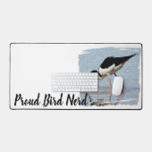 Proud Bird Nerd Black White Coast Beach Birder Desk Mat (Keyboard & Mouse)